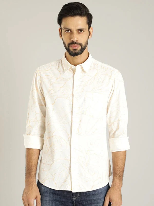 Indian Terrain Men All Over Print White Shirt